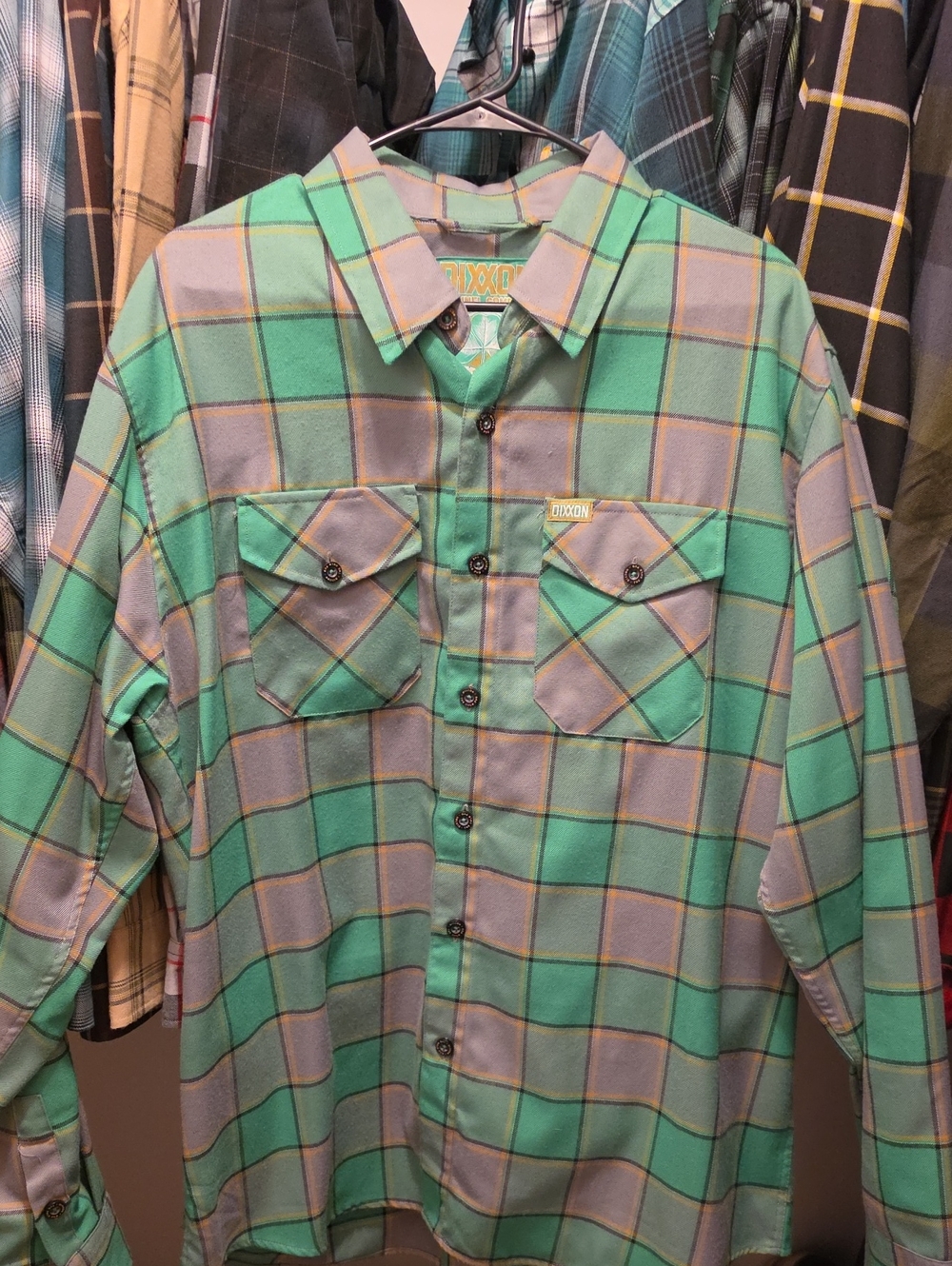 DIXXON The Auld Pub Teal and Gray Plaid Long-Sleeve Button-Up Shirt